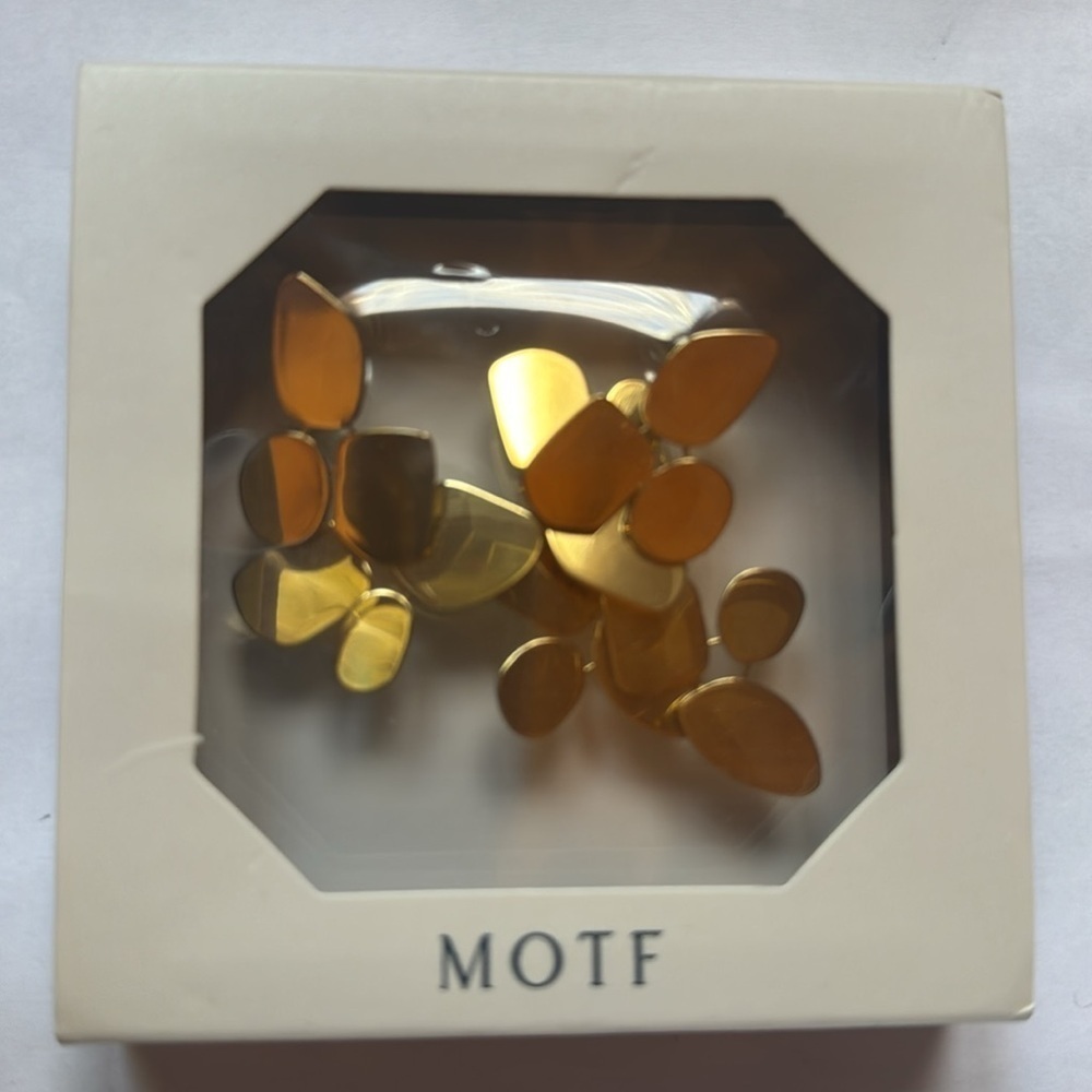 NIB MOTF Gold Geometric Drop Statement Earrings | Modern Abstract Dangle - Picture 7 of 7